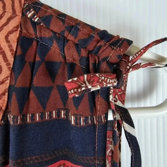 Lucky Brand Mandarin Tie Dress Rayon Button Up Sleeveless Red Boho size M - Picture 7 of 13